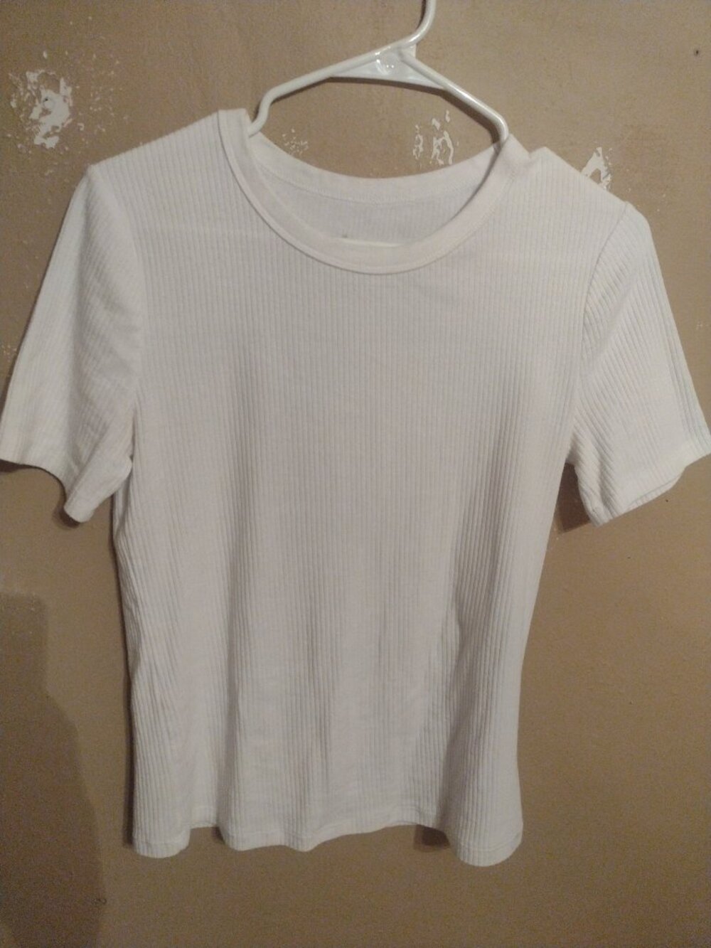 A new day Medium M White Ribbed Knit Short Sleeve T-Shirt Top Blouse
